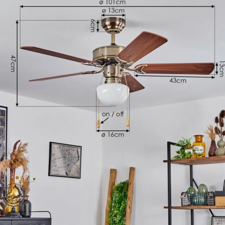 Ventilateur de plafond Apiao Brun, Brun clair, Couleur bois, Argenté, 1 lumière