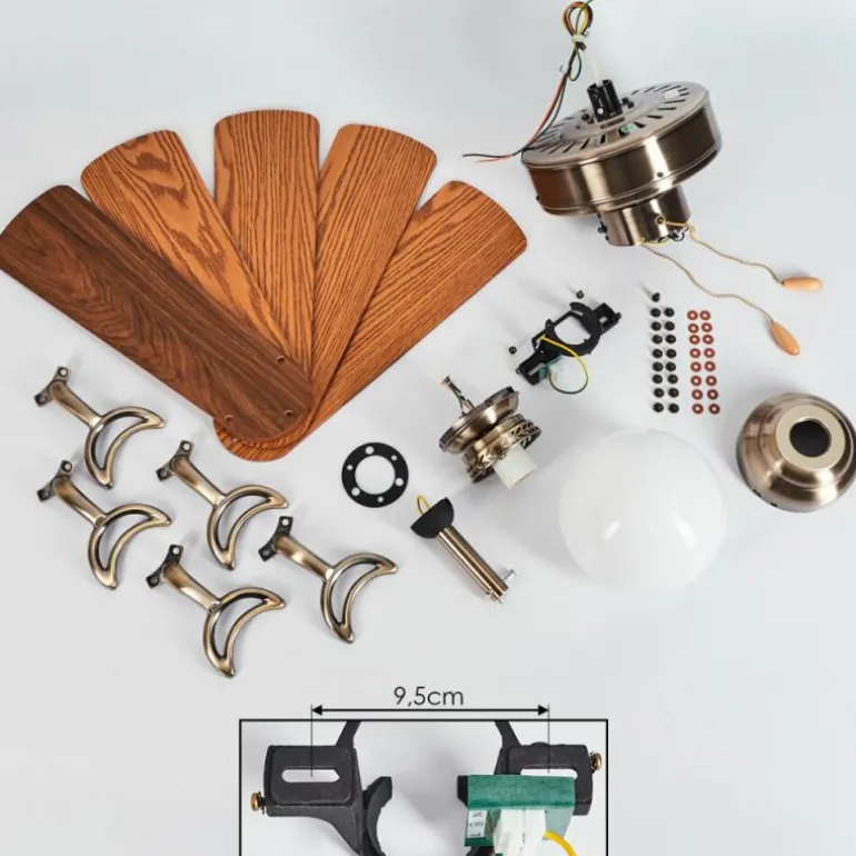 Ventilateur de plafond Apiao Brun, Brun clair, Couleur bois, Argenté, 1 lumière