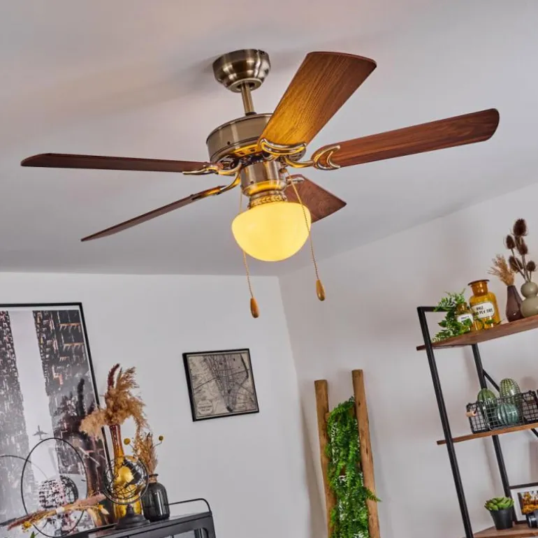 Ventilateur de plafond Apiao Brun, Brun clair, Couleur bois, Argenté, 1 lumière