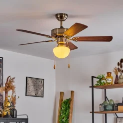 Ventilateur de plafond Apiao Brun, Brun clair, Couleur bois, Argenté, 1 lumière