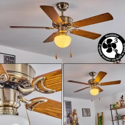 Ventilateur de plafond Apiao Brun, Brun clair, Couleur bois, Argenté, 1 lumière