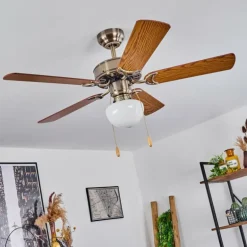 Ventilateur de plafond Apiao Brun, Brun clair, Couleur bois, Argenté, 1 lumière