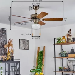 Ventilateur de plafond Apiao Brun, Brun clair, Couleur bois, Argenté, 1 lumière