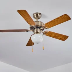 Ventilateur de plafond Apiao Brun, Brun clair, Couleur bois, Argenté, 1 lumière