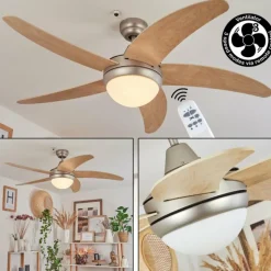 Ventilateur de plafond Morino Écru, Nickel mat, 2 lumières, Télécommandes