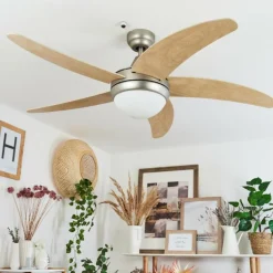 Ventilateur de plafond Morino Écru, Nickel mat, 2 lumières, Télécommandes