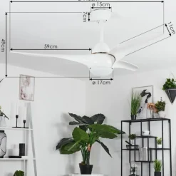 Ventilateur de plafond Malloa LED Blanc, 1 lumière, Télécommandes