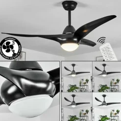 Ventilateur de plafond Malloa LED Noir, 1 lumière, Télécommandes