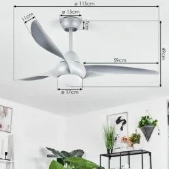 Ventilateur de plafond Malloa LED Titane, 1 lumière, Télécommandes