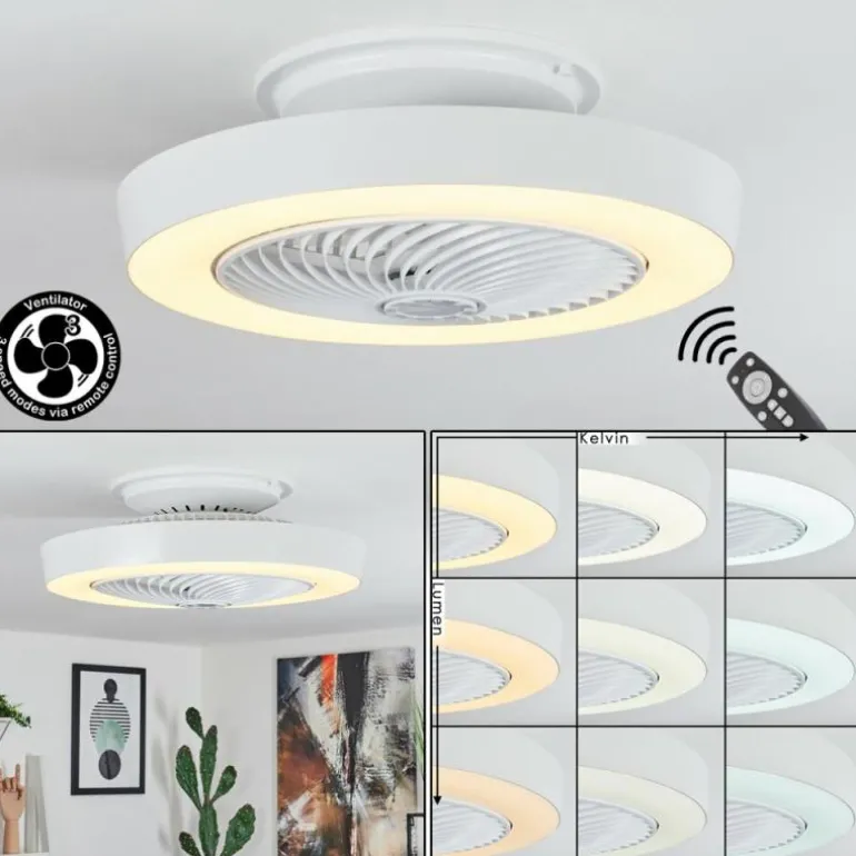 Ventilateur de plafond Azenha LED Blanc, 1 lumière, Télécommandes