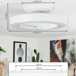 Ventilateur de plafond Azenha LED Blanc, 1 lumière, Télécommandes