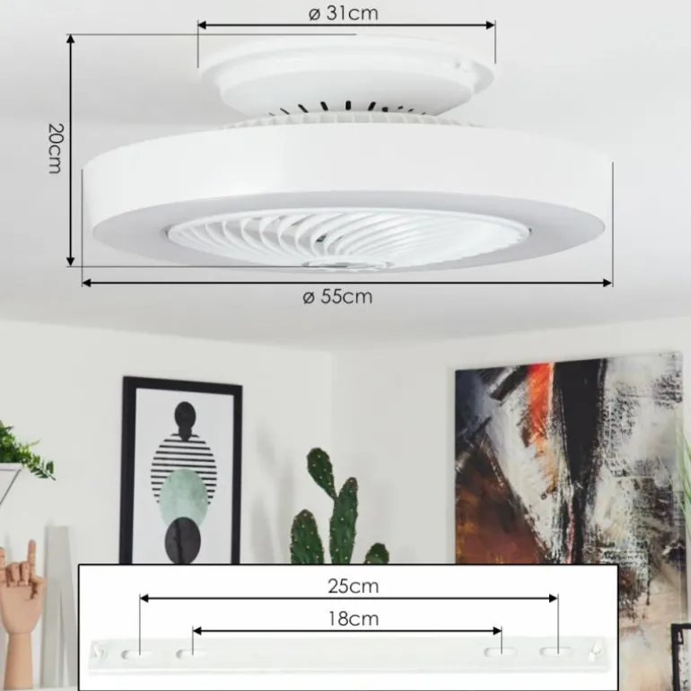 Ventilateur de plafond Azenha LED Blanc, 1 lumière, Télécommandes