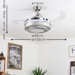 Ventilateur de plafond Bendigo LED Nickel mat, Transparent, 1 lumière