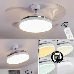 Ventilateur de plafond Bendigo LED Chrome, Transparent, Blanc, 1 lumière