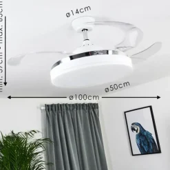 Ventilateur de plafond Bendigo LED Chrome, Transparent, Blanc, 1 lumière