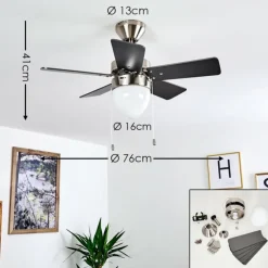 Ventilateur de plafond Ellmau Chrome, Gris, Blanc, 1 lumière