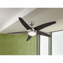 Ventilateur de plafond Globo Fabiola Bois foncé, Nickel mat, 1 lumière, Télécommandes