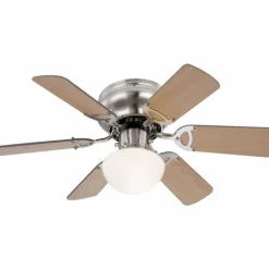 Ventilateur de plafond Globo Ugo Bois clair, Nickel mat, 1 lumière