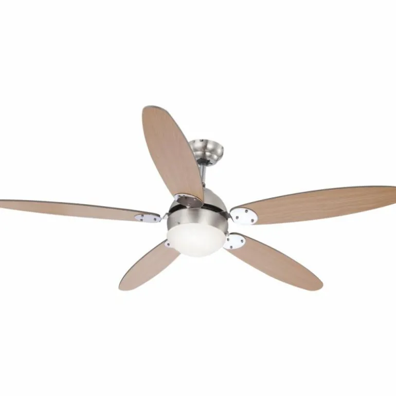 Ventilateur de plafond Globo Azura Chrome, Bois clair, Nickel mat, 1 lumière