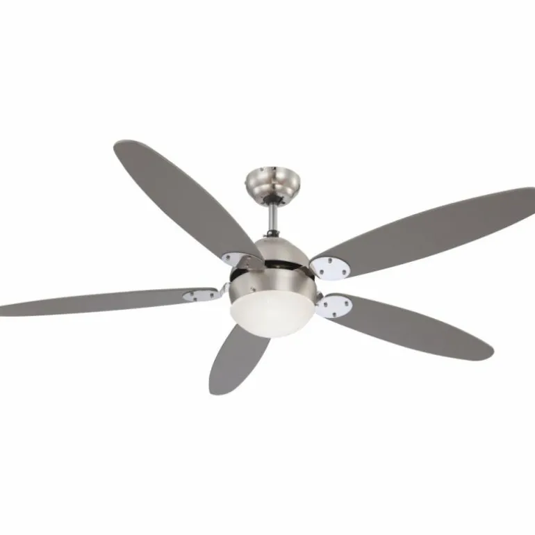 Ventilateur de plafond Globo Azura Chrome, Bois clair, Nickel mat, 1 lumière