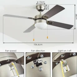 Ventilateur de plafond Hamnvik Nickel mat, 1 lumière