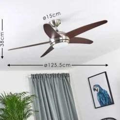 Ventilateur de plafond Imon Bois foncé, Nickel mat, 1 lumière, Télécommandes