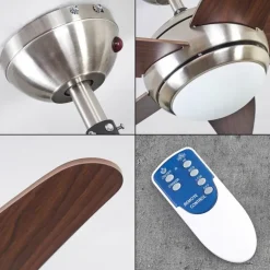 Ventilateur de plafond Imon Bois foncé, Nickel mat, 1 lumière, Télécommandes