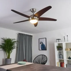 Ventilateur de plafond Imon Bois foncé, Nickel mat, 1 lumière, Télécommandes