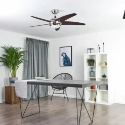 Ventilateur de plafond Imon Bois foncé, Nickel mat, 1 lumière, Télécommandes