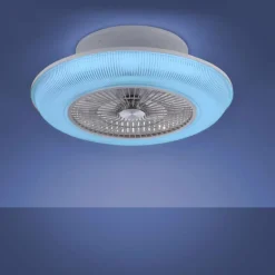 Ventilateur de plafond Leuchten Direkt DION LED Argenté, 1 lumière, Télécommandes, Changeur de couleurs