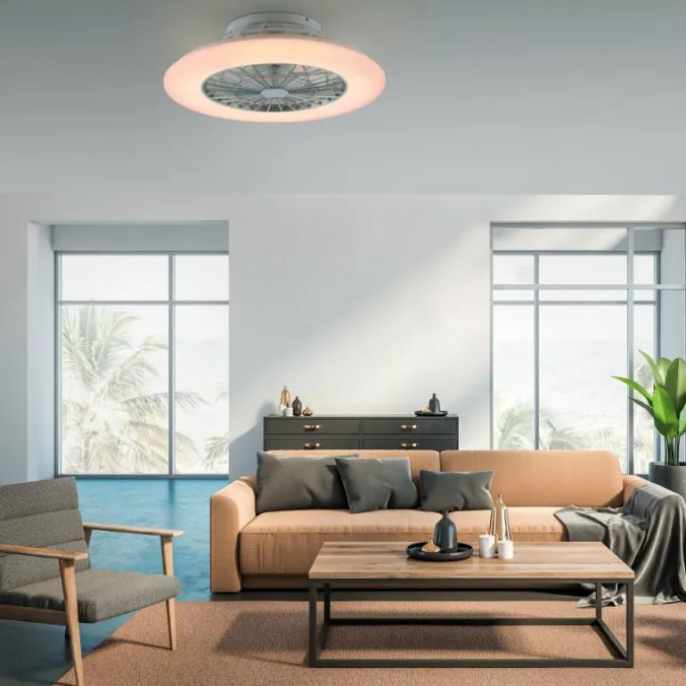 Ventilateur de plafond Leuchten-Direkt PATRICK LED Argenté, 1 lumière, Télécommandes, Changeur de couleurs