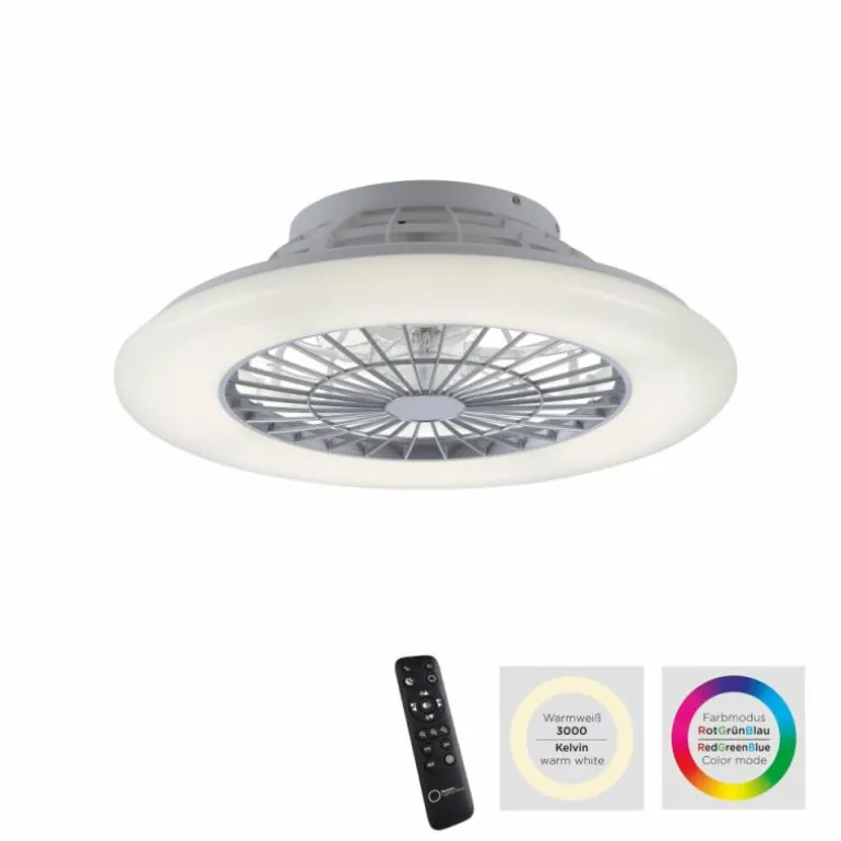 Ventilateur de plafond Leuchten-Direkt PATRICK LED Argenté, 1 lumière, Télécommandes, Changeur de couleurs