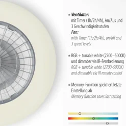 Ventilateur de plafond Leuchten-Direkt PATRICK LED Argenté, 1 lumière, Télécommandes, Changeur de couleurs