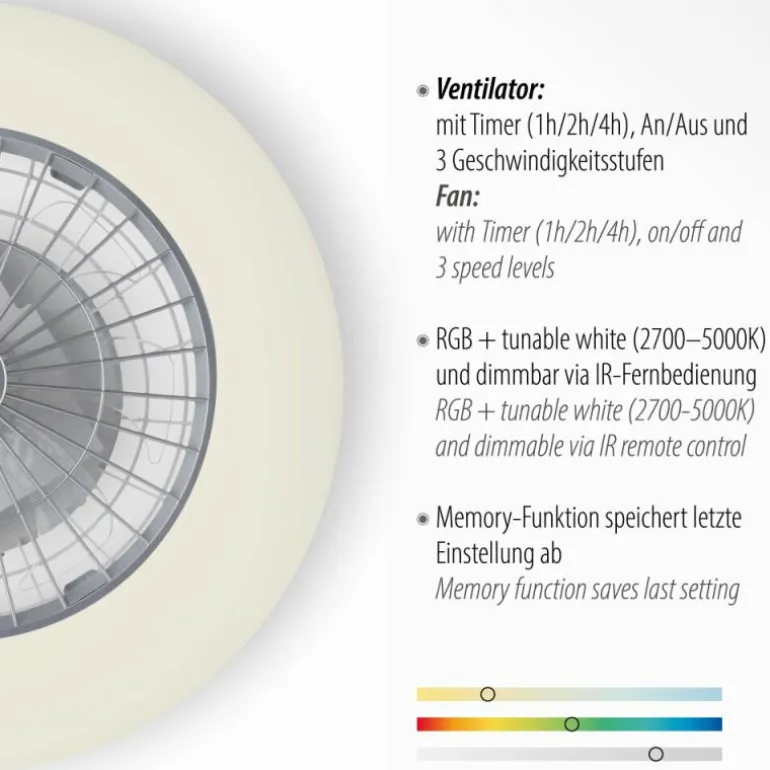 Ventilateur de plafond Leuchten-Direkt PATRICK LED Argenté, 1 lumière, Télécommandes, Changeur de couleurs
