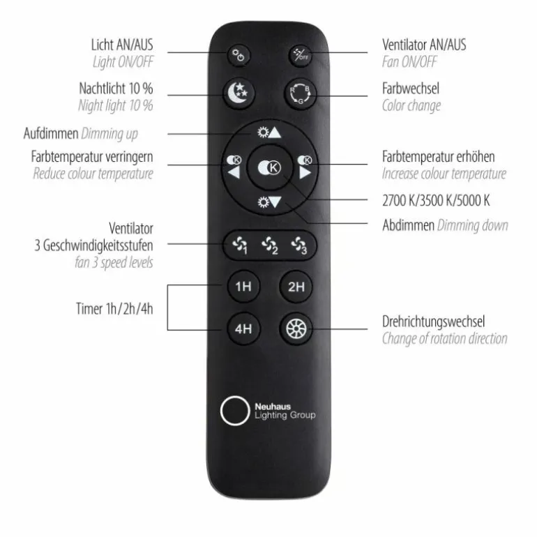 Ventilateur de plafond Leuchten-Direkt PATRICK LED Argenté, 1 lumière, Télécommandes, Changeur de couleurs