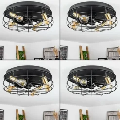 Ventilateur de plafond Moscavide Laiton, Noir, 4 lumières, Télécommandes