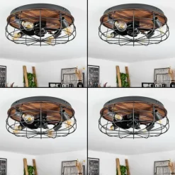 Ventilateur de plafond Moscavide Brun, Couleur bois, Noir, 4 lumières, Télécommandes