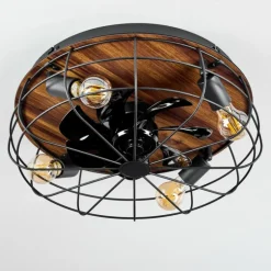 Ventilateur de plafond Moscavide Brun, Couleur bois, Noir, 4 lumières, Télécommandes