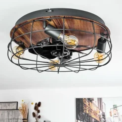 Ventilateur de plafond Moscavide Brun, Couleur bois, Noir, 4 lumières, Télécommandes