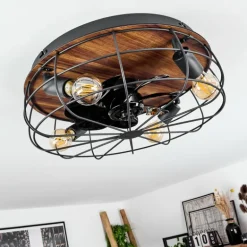 Ventilateur de plafond Moscavide Brun, Couleur bois, Noir, 4 lumières, Télécommandes