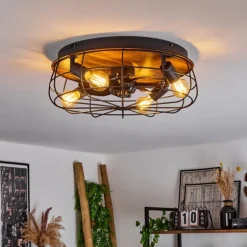 Ventilateur de plafond Moscavide Brun, Couleur bois, Noir, 4 lumières, Télécommandes