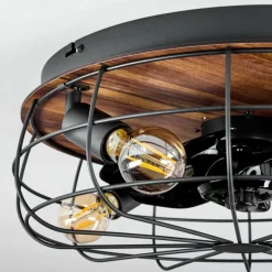 Ventilateur de plafond Moscavide Brun, Couleur bois, Noir, 4 lumières, Télécommandes