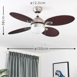 Ventilateur de plafond Nicosia Bois foncé, Nickel mat, 1 lumière