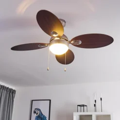 Ventilateur de plafond Nicosia Bois foncé, Nickel mat, 1 lumière