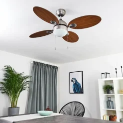 Ventilateur de plafond Nicosia Bois foncé, Nickel mat, 1 lumière
