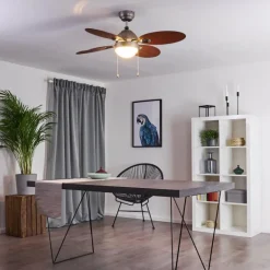 Ventilateur de plafond Nicosia Bois foncé, Nickel mat, 1 lumière