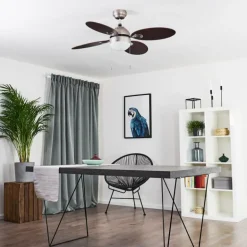 Ventilateur de plafond Nicosia Bois foncé, Nickel mat, 1 lumière