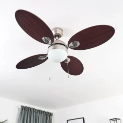 Ventilateur de plafond Nicosia Bois foncé, Nickel mat, 1 lumière