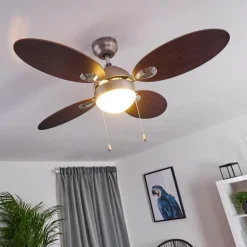 Ventilateur de plafond Nicosia Bois foncé, Nickel mat, 1 lumière