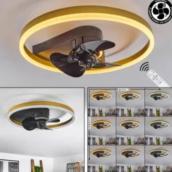 Ventilateur de plafond Oleiro LED Or, Noir, Blanc, 1 lumière, Télécommandes